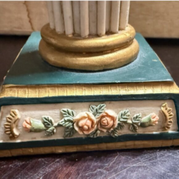 Ornate Vintage 2 Candlesticks Pedestal Column Resin Gold Floral 9" Grandma Core - Picture 5 of 8